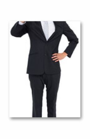 Digital png photo of happy biracial businessman pointing on transparent background