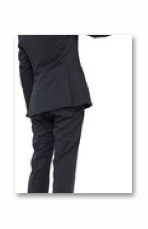 Digital png photo of back view of biracial businessman pointing finger on transparent background