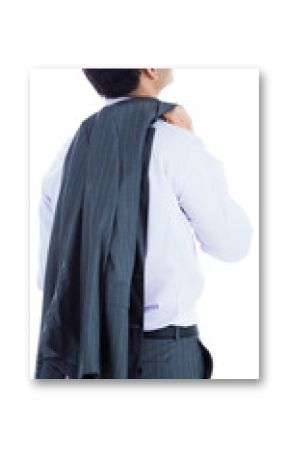 Digital png photo of back view of biracial businessman looking up on transparent background