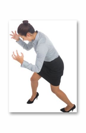 Digital png photo of angry biracial businesswoman curling fingers on transparent background