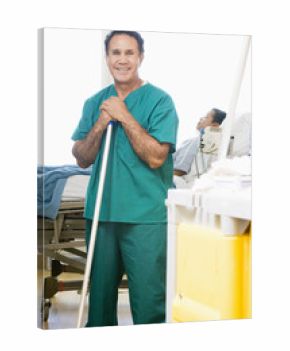 An Orderly Mopping The Floor In A Hospital Ward