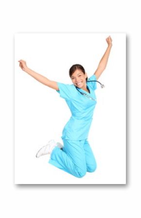 Nurse happy jumping