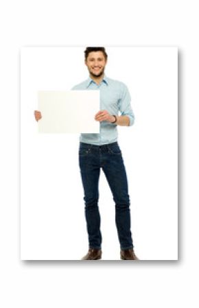 Businessman holding blank poster