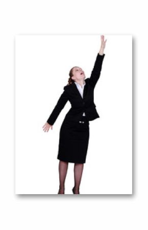 Businesswoman reaching up