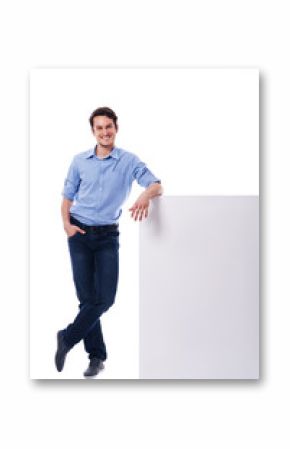 Young man leaning on the empty board