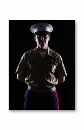 Contour shot of US marine in blue dress uniform