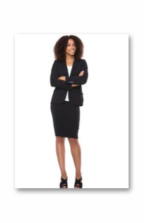 Full body portrait of a young business woman smiling