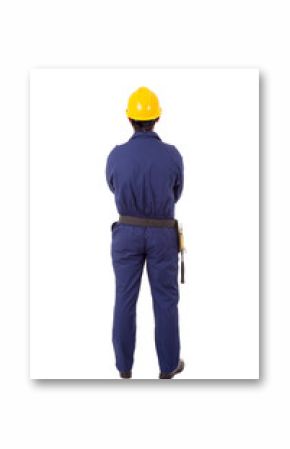 Full body of a worker from back, isolated on white