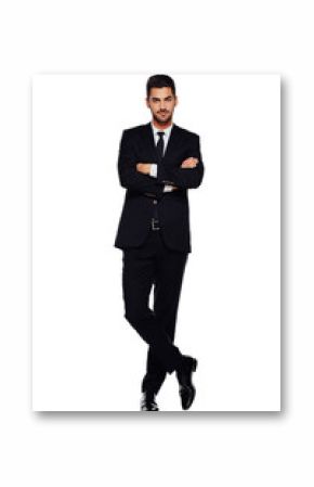 elegant man in black suit, on white