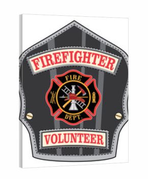 Firefighter Volunteer Badge is an illustration of a firefighter’s or fireman’s shield or badge with a Maltese cross and firefighter tools logo.