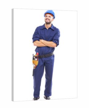 Young worker with arms crossed on white background