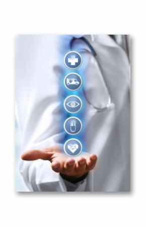 Doctor hand and medicine icons. Medical technology concept