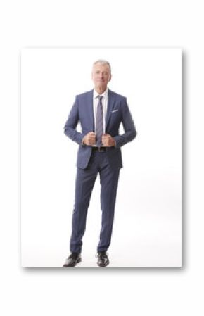 Executive businessman portrait. Full length shot of a senior professional man standing isolated white background.