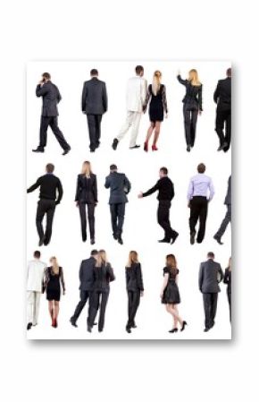 Collection " Back view of walking  business people ". going woman and man in suit. Rear view people set.  backside view of person.  Isolated over white background.