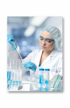 Young European female scientist or tech works in laboratory