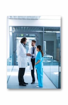 Doctor holding digital tablet having a discussion 