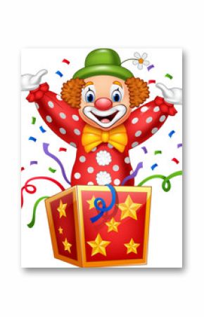 Cartoon clown jumping out of the box