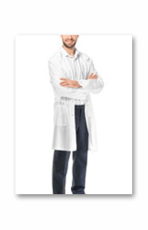 Young pharmacist on white background