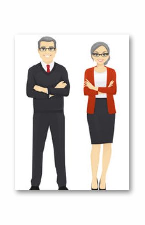 Cheerful mature business man and woman isolated vector illustration