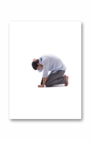 Barefooted businessman isolated on white background