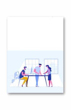 Meeting business people. Teamwork. Discussion of the company's business strategy. Vector illustration in a flat style.