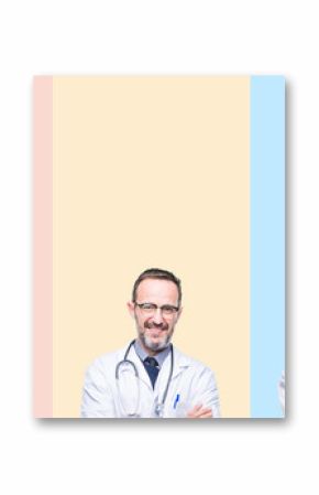 Kolaż profesjonalnych lekarzy na kolorowe paski na białym tle szczęśliwa twarz uśmiechając się ze skrzyżowanymi rękami, patrząc na kamery. Pozytywna osoba.
