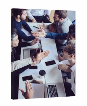 Jury, formed of architects, designers and journalists - professionals in the sphere of architecture and interior design disputing about results of contest. Teamwork Brainstorming Meeting Concept