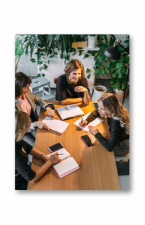 Deadline at Designer s Office. Attractive confident caucasian female Chief executive calls a late night meeting with her personal assistants at her office.