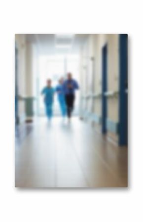 Doctors and nurse running in hospital corridor