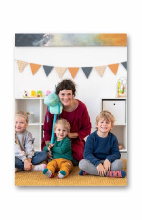 kindergarten kids and teacher posing for a photo