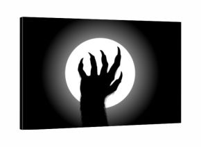 Silhouette illustration of werewolf hand against the full moon