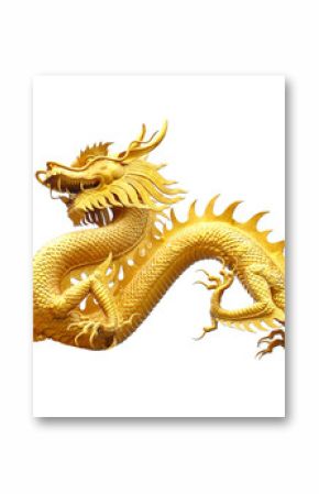 Golden dragon statue on white background.