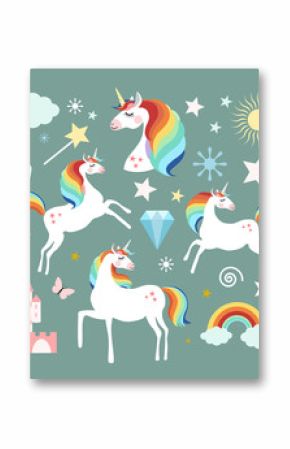 Unicorn fairy magic elements collection, isolated vector objects, flat design