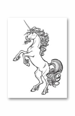 Rearing unicorn on white background