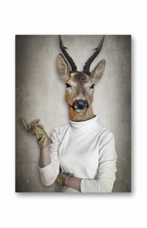 Deer in clothes. Concept graphic in vintage style.