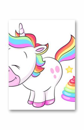 Niedliches Einhorn macht einen Regenbogenhaufen - Vektor Illustration