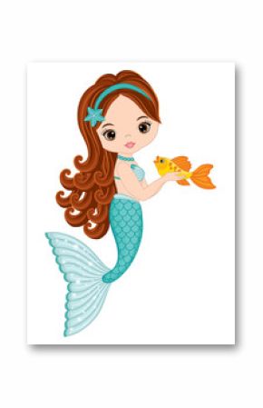 Vector Cute Little Mermaid with Fish