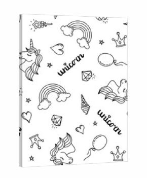 Unicorn, rainbow and hearts seamless pattern hand drawing black outline isolated on white background