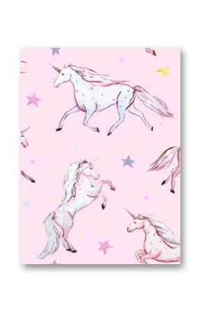 Watercolor unicorn vector pattern