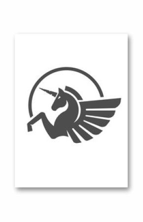 Winged unicorn logo vector illustration. Stylized mythical creature silhouette, horse winged logo vector,