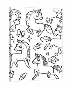 Cute unicorn and pony collection with magic items, rainbow, fairy wings, crystals, clouds, potion. Hand drawn line style. Vector doodles illustrations.