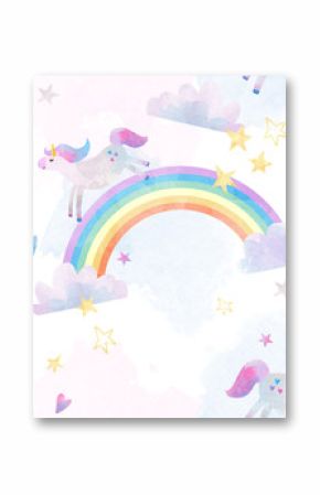 Watercolor unicorn rainbow pattern