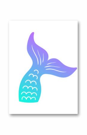 Mermaid tail vector graphic illustration. Hand drawn teal, turquoise, blue and purple, violet mermaid, fish tail.