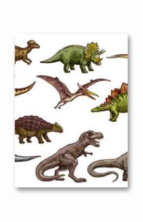 Dinosaur and prehistoric reptile animal sketches