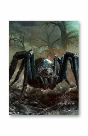 Giant spider scene 3D illustration