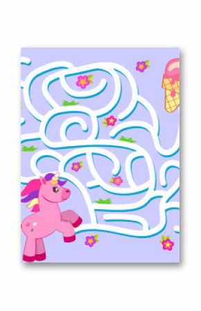 Help unicorn find path to ice cream. Labyrinth. Maze game for kids