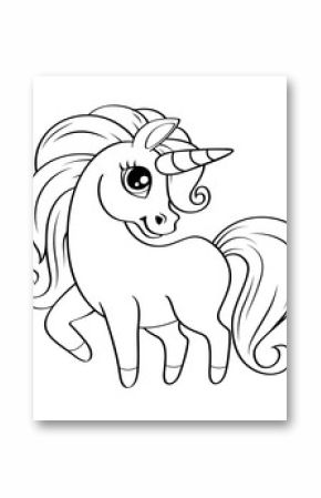 Cute little unicorn. Vector black and white illustration for coloring book