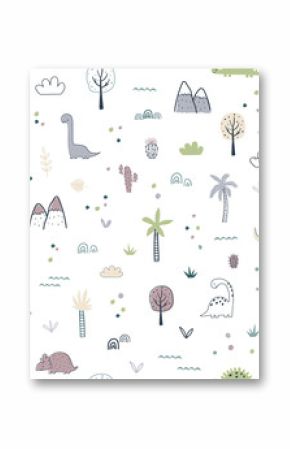 Cartoon seamless pattern with dinosaurs