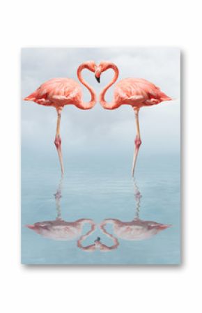 Dwa różowe flamingi w romantycznej pozie do sypialni