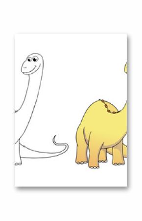 comic dinosaurier, brontosaurus, coloriert und outlines